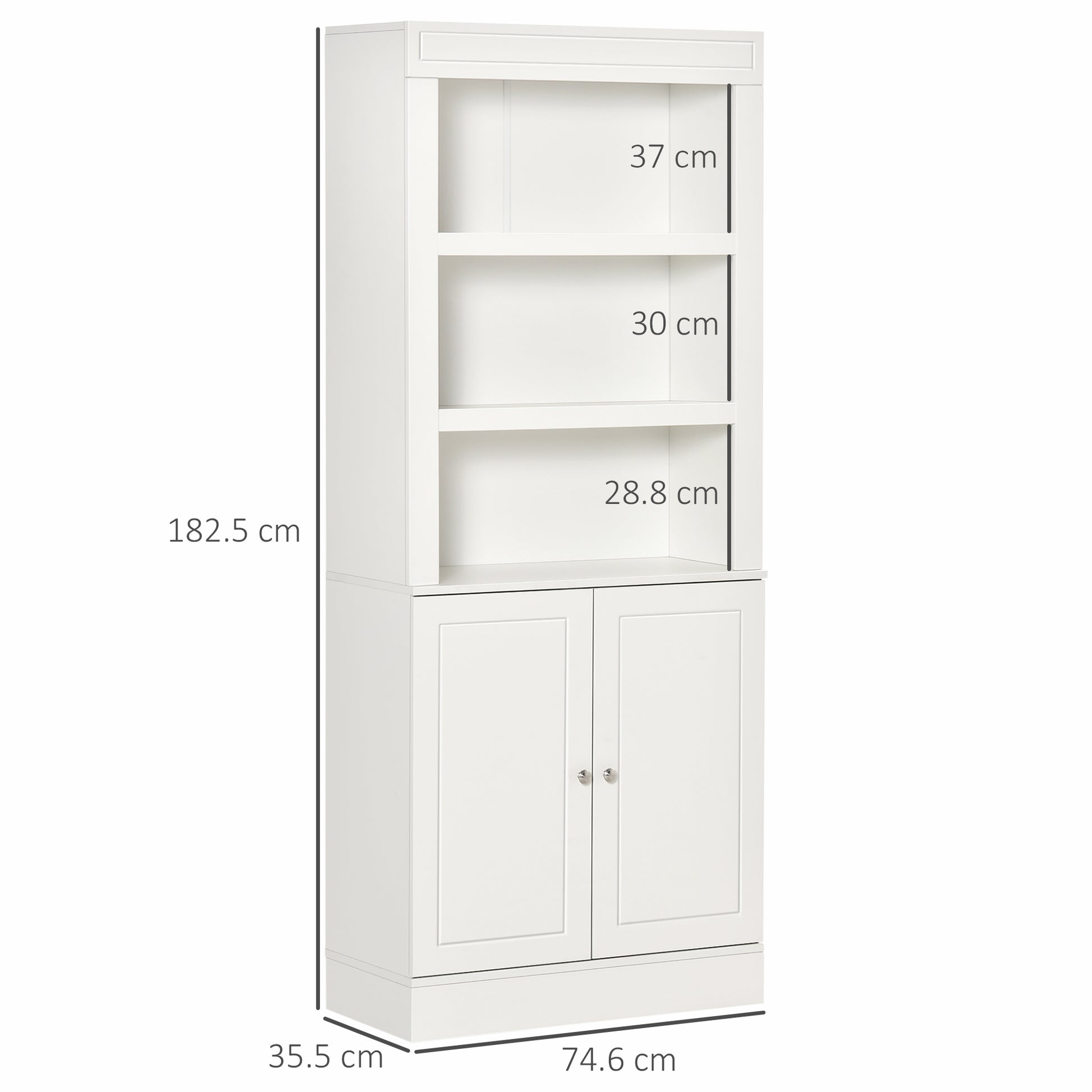 HOMCOM Kitchen Cupboard with 6-tier Shelving, Freestanding Storage Cabinet, Larder pantry, Sideboard with 3 Open Compartments and Double-door, White