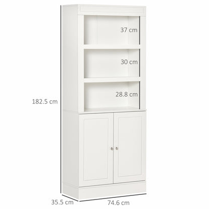 HOMCOM Kitchen Cupboard with 6-tier Shelving, Freestanding Storage Cabinet, Larder pantry, Sideboard with 3 Open Compartments and Double-door, White