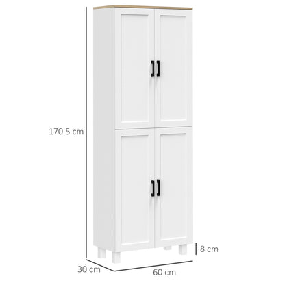 HOMCOM Freestanding Kitchen Cupboard, 4-Door Storage Cabinet Organizer with Adjustable Shelves, 170cm, White