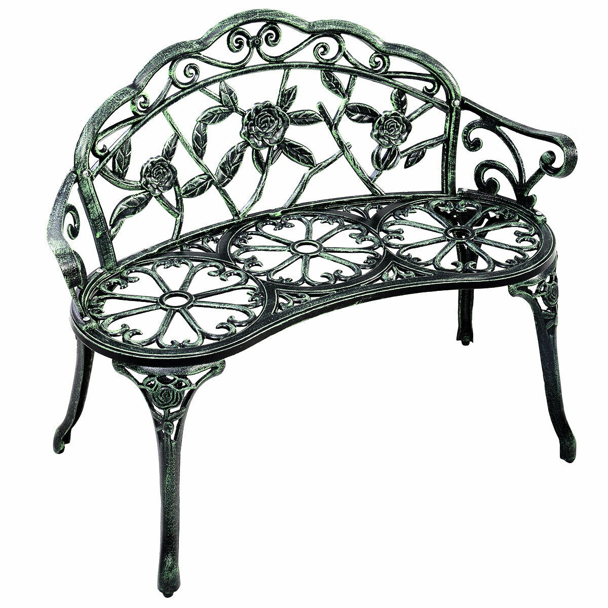 2 Seater Garden Metal Rose Bench