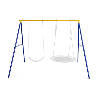 A-Shaped Metal Swing Frame with Anti-Slip Footpads-Blue &amp; Yellow