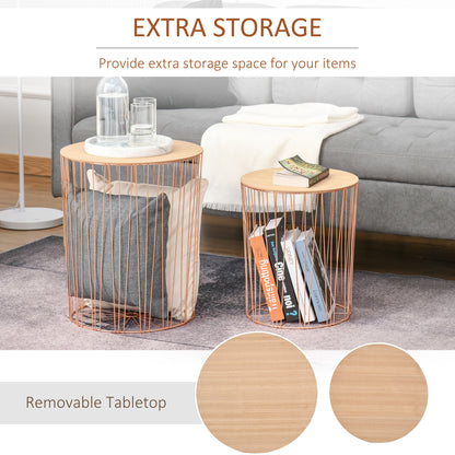 HOMCOM Modern Style 2 Pack Bedside Table W/ Storage Sofa End Side Night Stand Bedroom Living Room - Rose Gold Color Base