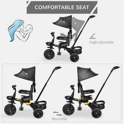 HOMCOM 4 in 1 Baby Tricycle Toddler Stroller Foldable Pedal Tricycle w/ Reversible Angle Adjustable Seat Removable for 1-5 Years - Black