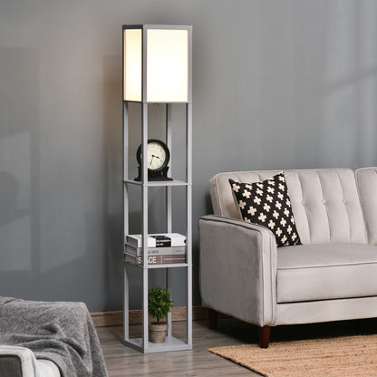 HOMCOM 4-Tier Grey Floor Lamp with Shelf, Floor Light with Storage Shelf, Reading Standing Lamp