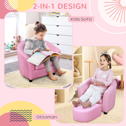 HOMCOM Kids Toddler Sofa Children's Armchair Footstool with Thick Padding, Anti-skid Foot Pads, 30 x 28 x 21cm, Pink