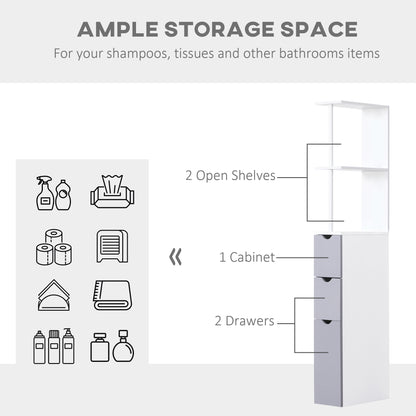 HOMCOM Slimline Bathroom Storage Free-Standing Bathroom Cabinet Unit Tall Shelf Toilet Tissue Cupboard w/Drawers - Grey and White