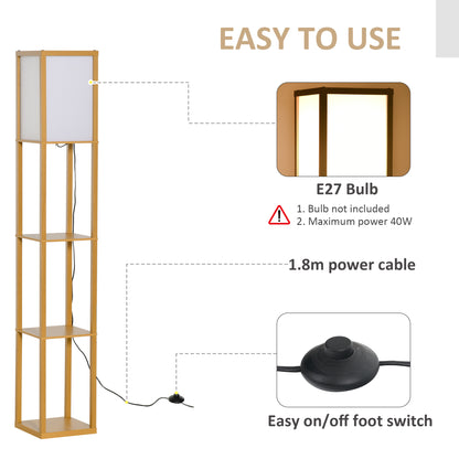 HOMCOM 4-Tier Floor Lamp, Floor Light with Storage Shelf, Reading Standing Lamp for Living Room, Kitchen, Dining Room, Office, Dorm, Natural