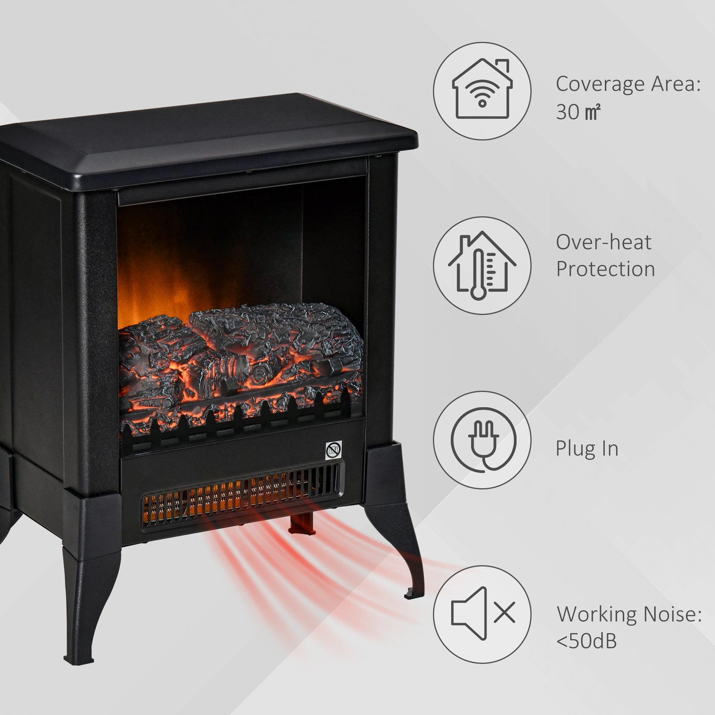 HOMCOM Electric Fireplace Stove, Free standing Fireplace Heater with Realistic Flame Effect, Adjustable Temperature and Overheat Protection, Black