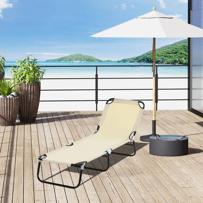 Outsunny Portable Folding Sun Lounger With 5-Position Adjustable Backrest Relaxer Recliner with Lightweight Frame Great for Pool or Sun Bathing Beige