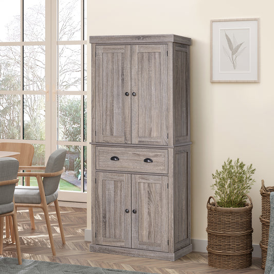 HOMCOM Traditional Colonial Freestanding Kitchen Cupboard Storage Cabinet - 76L x 40.5W x 184H (cm) Dark Wood Grain