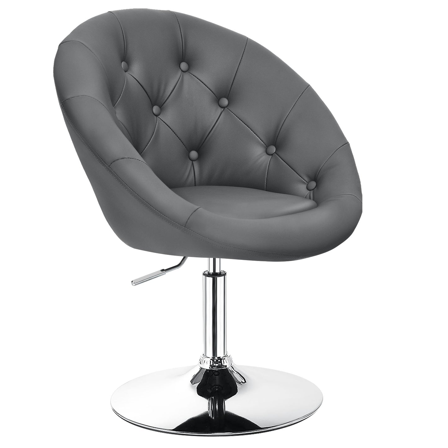 Adjustable Bar Stool PU Leather 360° Swivel Vanity Chair-Grey