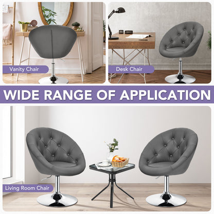 Adjustable Bar Stool PU Leather 360° Swivel Vanity Chair-Grey