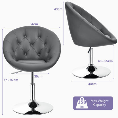 Adjustable Bar Stool PU Leather 360° Swivel Vanity Chair-Grey