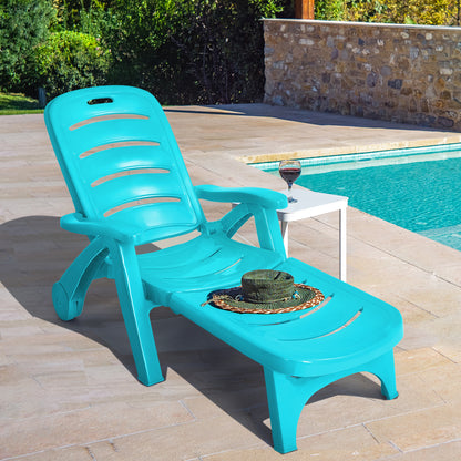 Adjustable Chaise Lounge Chair with Built-In Wheels-Turquoise