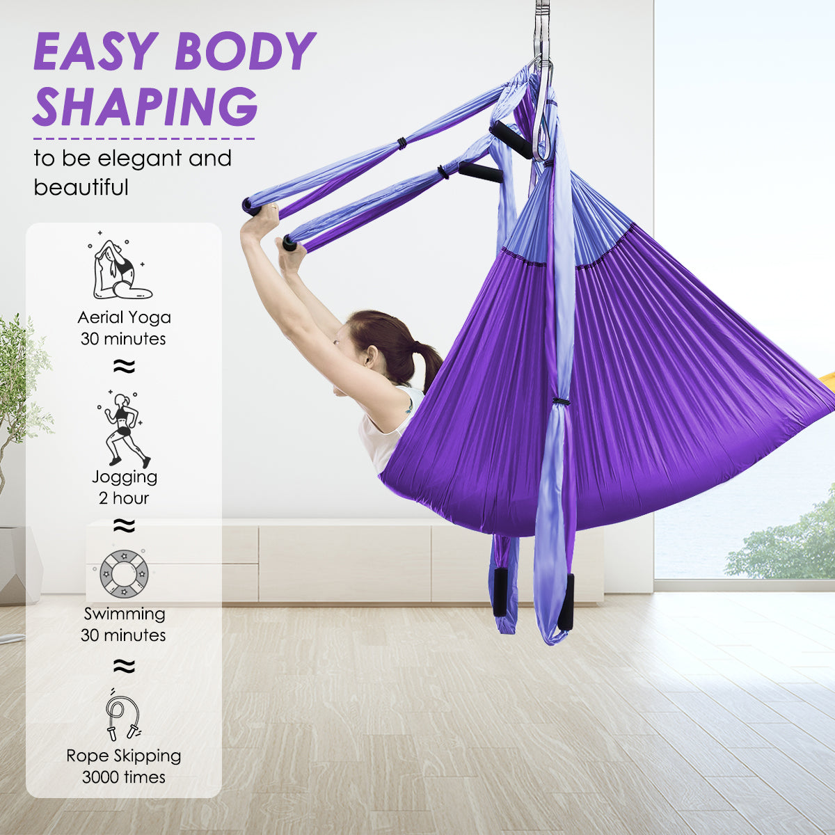 Aerial Yoga Swing with Three Different Lengths of Handle-Purple