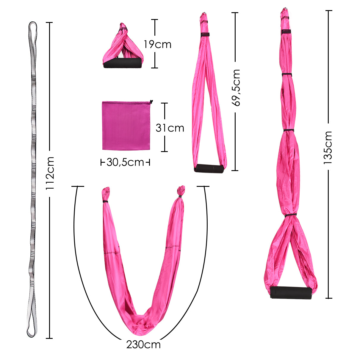 Aerial Yoga Swing with Three Different Lengths of Handle-Pink