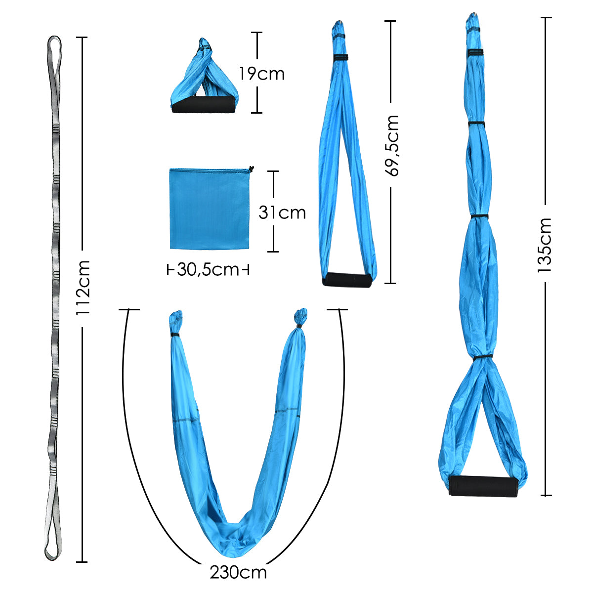 Aerial Yoga Swing with Three Different Lengths of Handle-Lake Blue