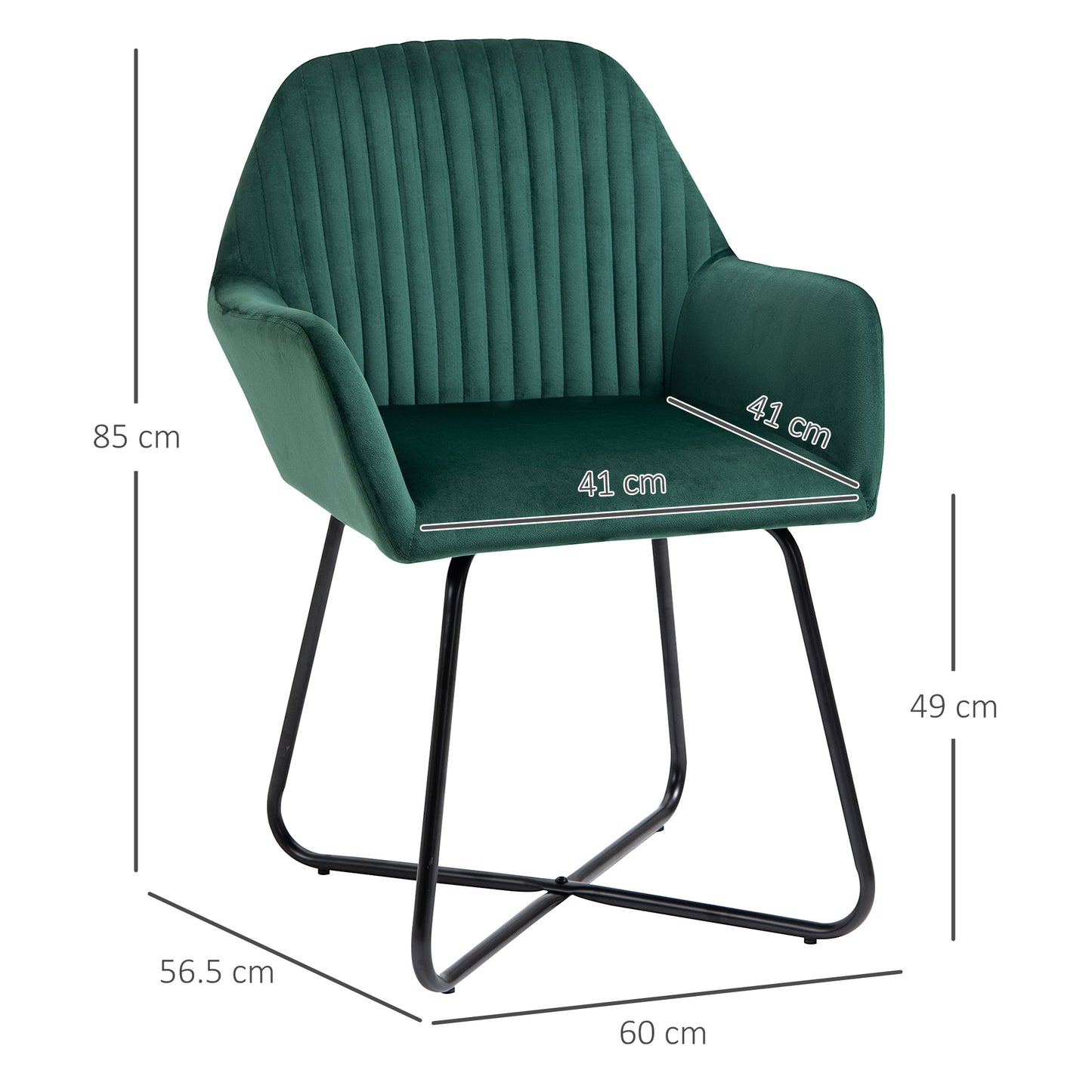 HOMCOM Modern Arm Chair Upholstered Accent Chair with Metal Base for Living Room Green