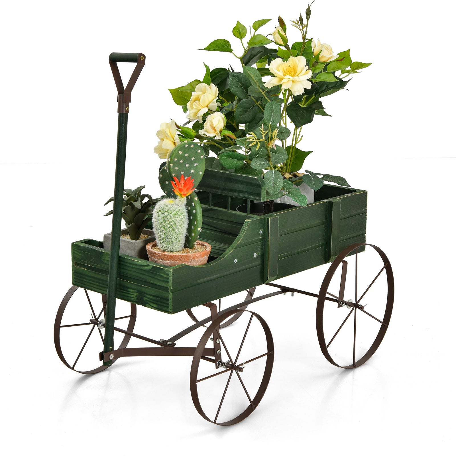 Amish Styled Wagon Plant Stand with Wheels-Green