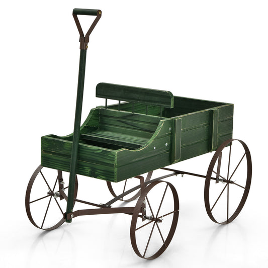 Amish Styled Wagon Plant Stand with Wheels-Green