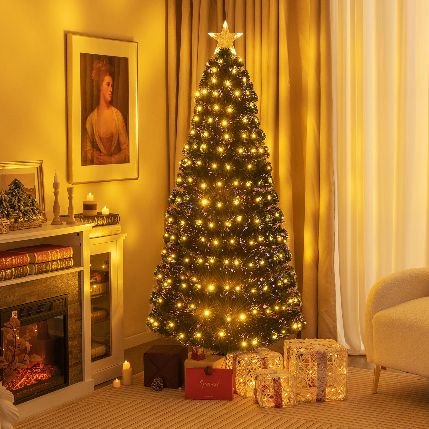 150 CM/180 CM Christmas Tree with PVC Branch Tips and LED Lights-180 cm