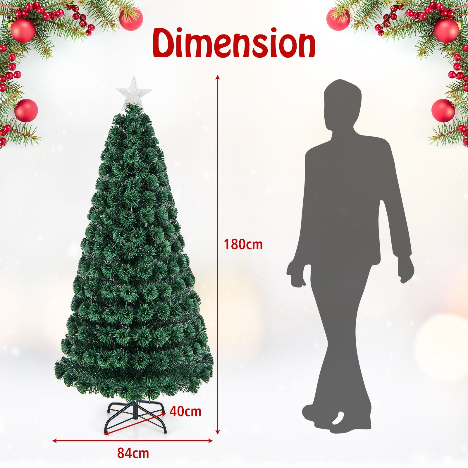 150 CM/180 CM Christmas Tree with PVC Branch Tips and LED Lights-180 cm