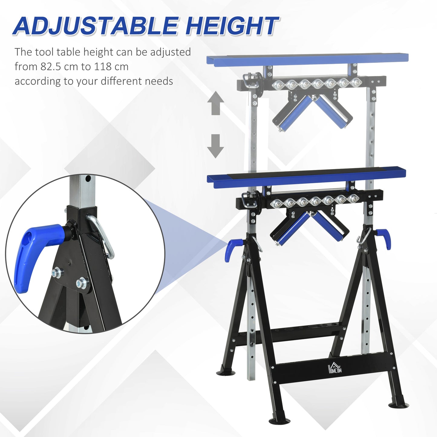 HOMCOM Multi-Function 4 in 1 Workbench Work Table, Ball Support Stand and Roller Trestle, Height Adjustable, Steel Frame