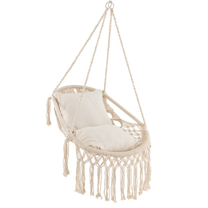 Hanging Hammock Chair with Soft Seat Cushions-Beige