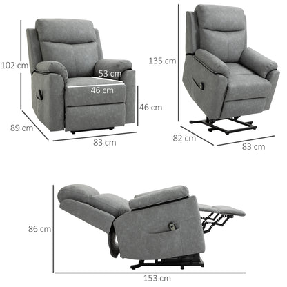 HOMCOM Power Lift Chair Electric Riser Recliner for Elderly, Faux Leather Sofa Lounge Armchair with Remote Control and Side Pocket, Grey