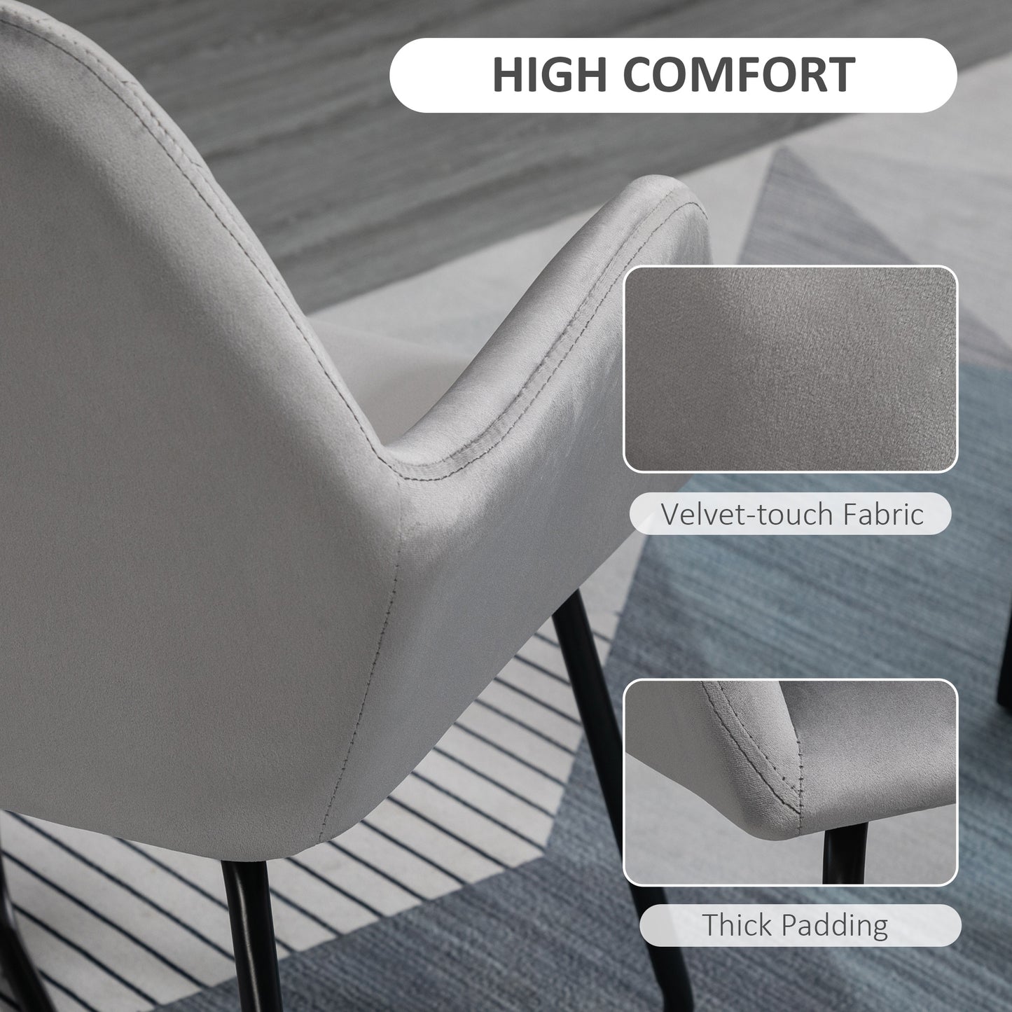 HOMCOM Modern Arm Chair Upholstered Accent Chair with Metal Base for Living Room Grey