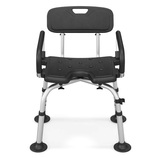 Shower Stool with Removable Arm and Back Rests-Black