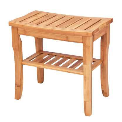 Bamboo Shower Bench with Storage Shelf and Non-Slip Feet