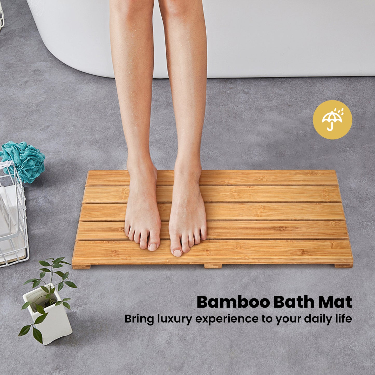 Bamboo Bath Floor Mat with Non-Slip Feet for Bathroom Spa Swimming Pool