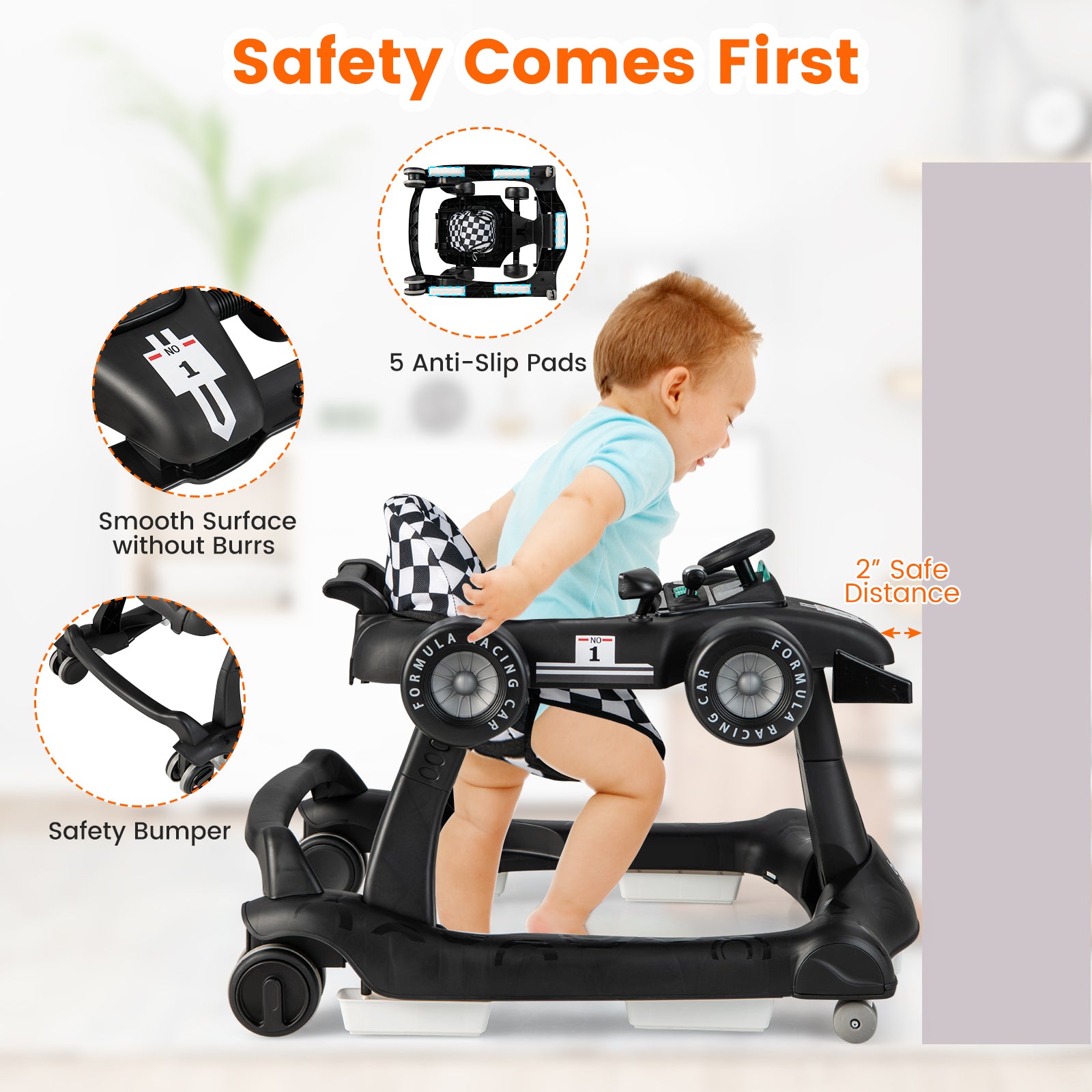 4-in-1 Baby Push Walker with Adjustable Height and Speed-Black