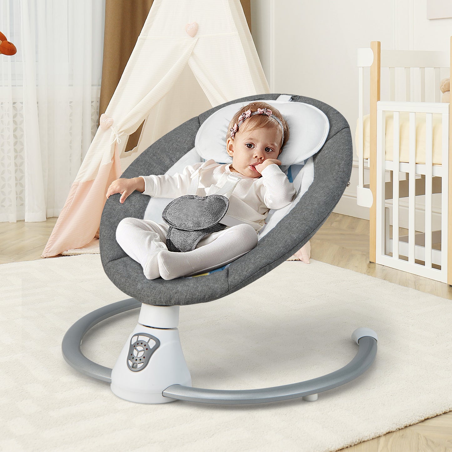 Baby Bouncer with 5 Swing Speeds and Built-in 17 Music for Newborn-Grey