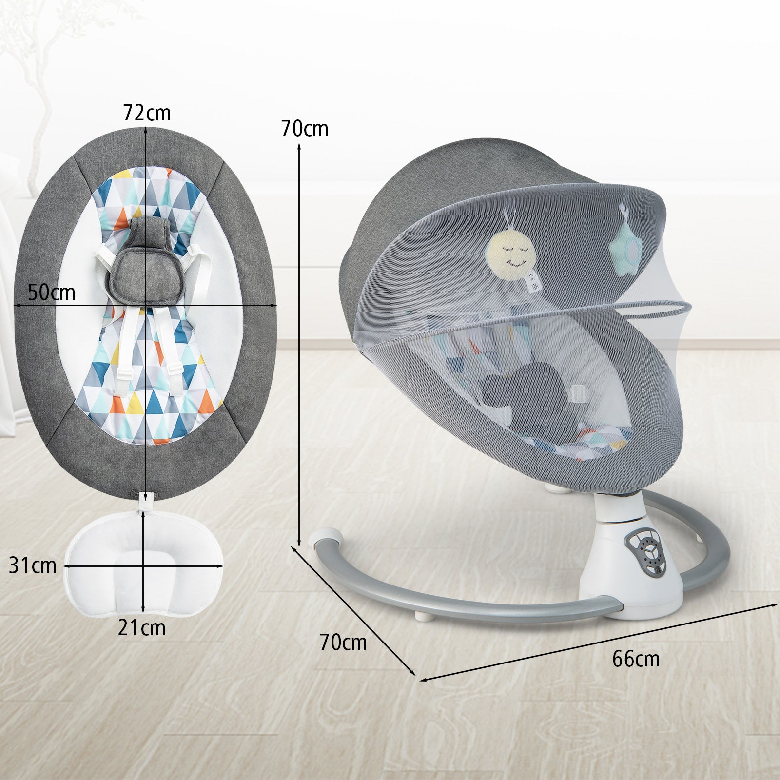 Baby Bouncer with 5 Swing Speeds and Built-in 17 Music for Newborn-Grey