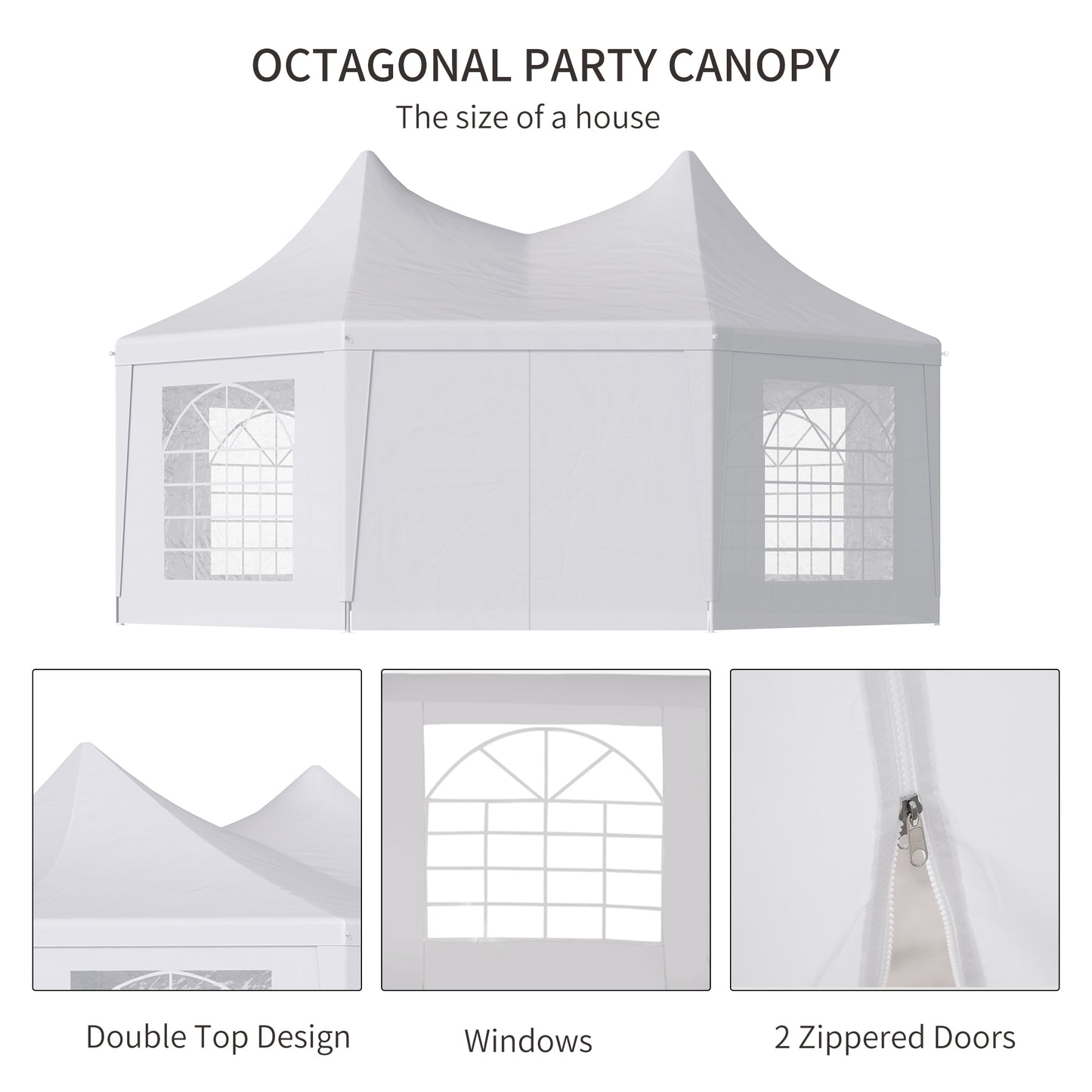 Outsunny 6.8m x 5m Octagonal Party Tent / Wedding Marquee-White