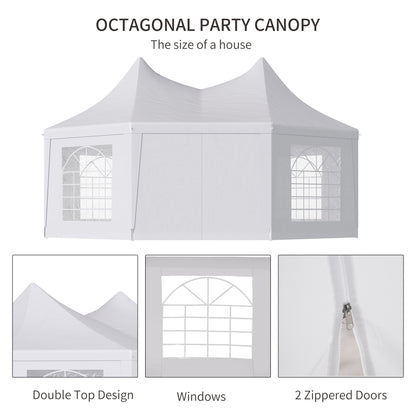 Outsunny 6.8m x 5m Octagonal Party Tent / Wedding Marquee-White