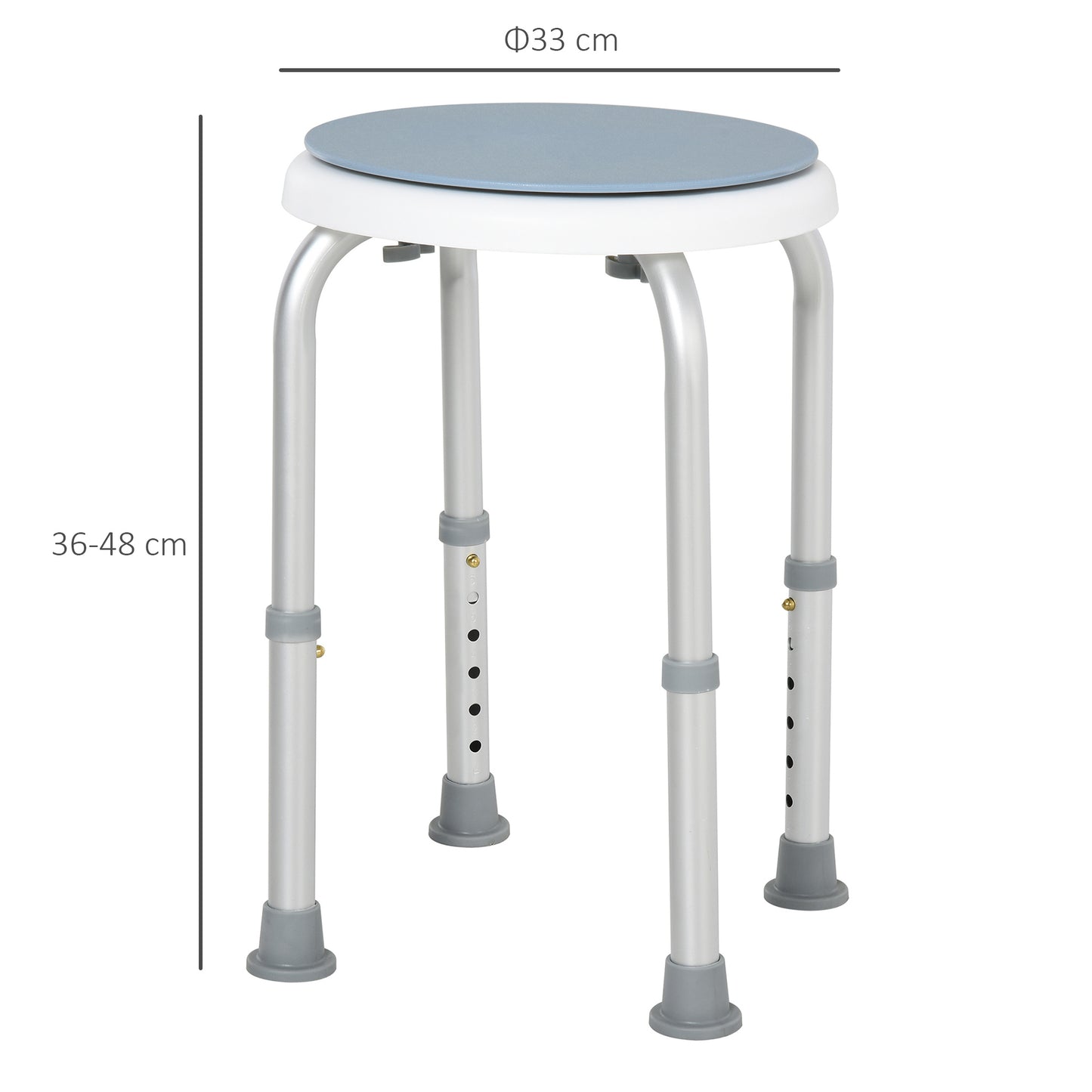 HOMCOM Shower Seat 360° Swivel Adjustable Height w/ Aluminium Frame Non-Slip Feet Chair Safe Support Home Assistance