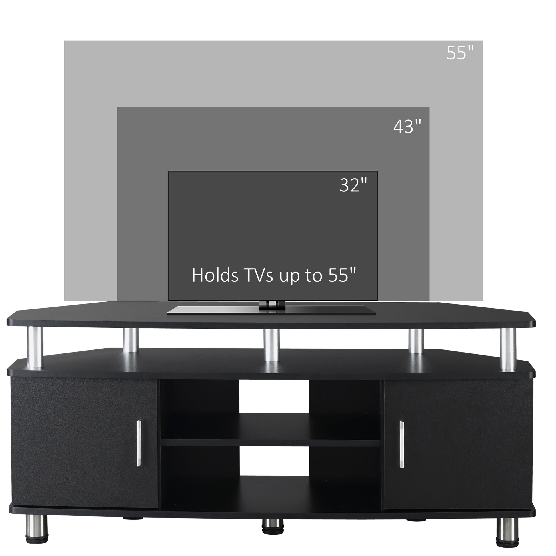 HOMCOM TV Unit Cabinet for TVs up to 55 Inch, Entertainment Center with 2 Storage Shelves and Cupboards, for Living Room, Black