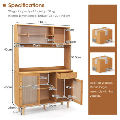 Freestanding Bamboo Buffet Cabinet with Hutch-Natural