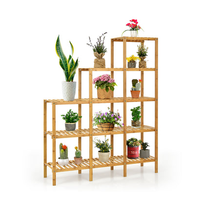 5-tier Bamboo Plant Stand Storage Organizer Rack with Shelves-Natural