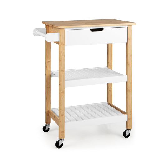 Bamboo Rolling Kitchen Island with Pull-Out Drawer-Natural