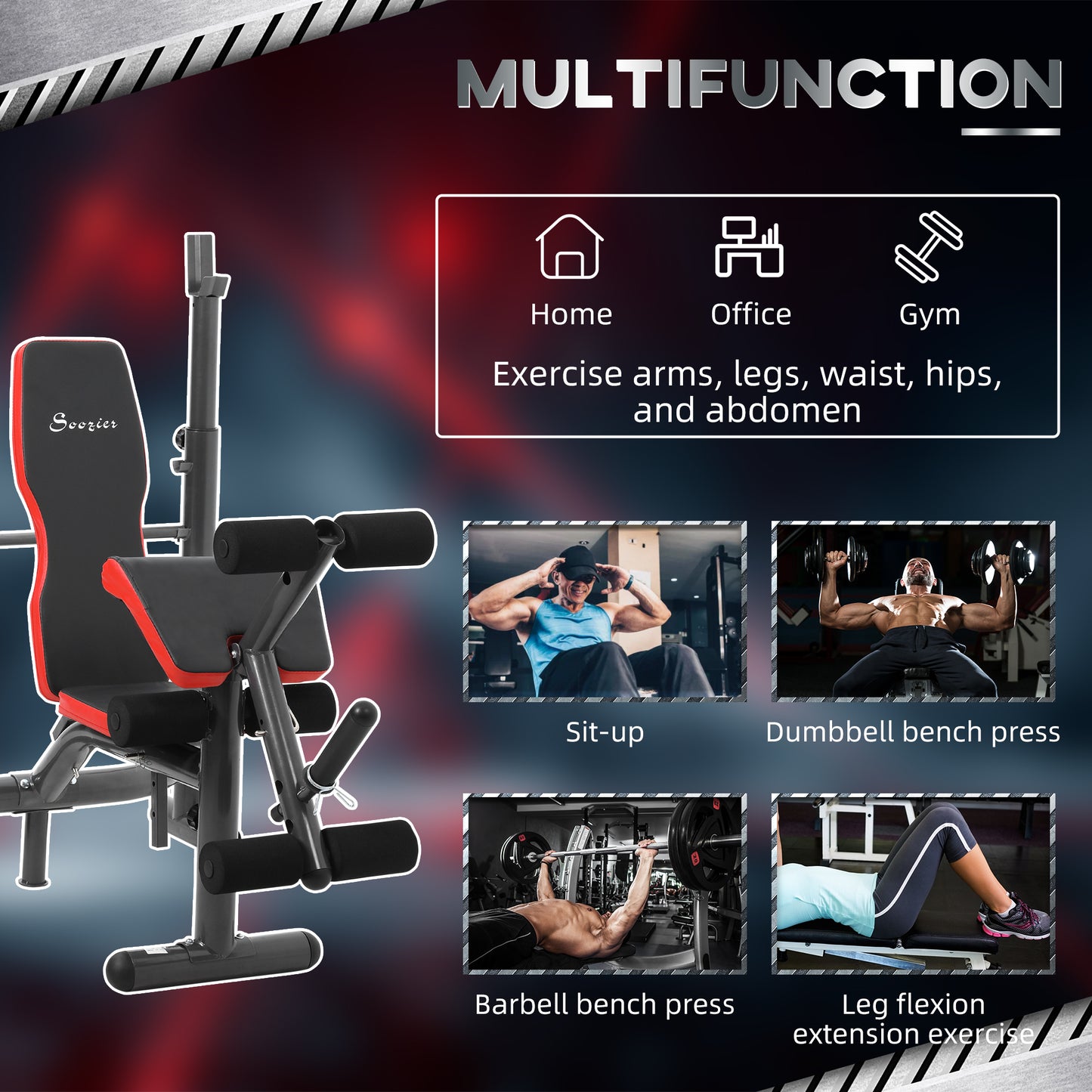 HOMCOM Multifunctional Weight Bench, for Arms, Legs, Abdomen - Red and Black