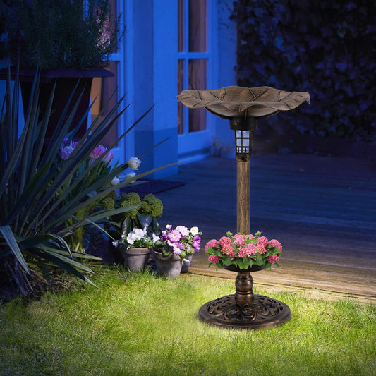 Solar-Powered Bird Bath and Feeder Combo Set for Garden Yard Lawn-Bronze