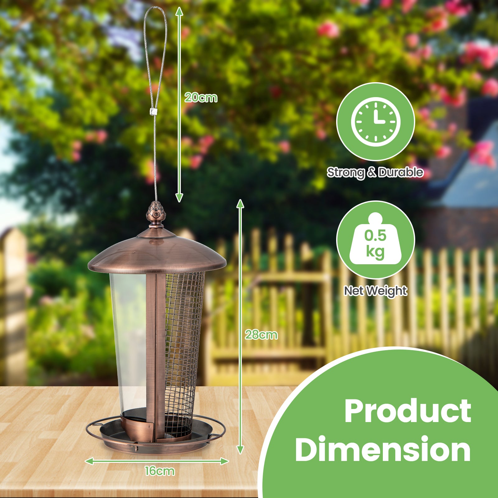 Outdoor Hanging Bird Feeder with 2 Tubes for Different Bird Seeds