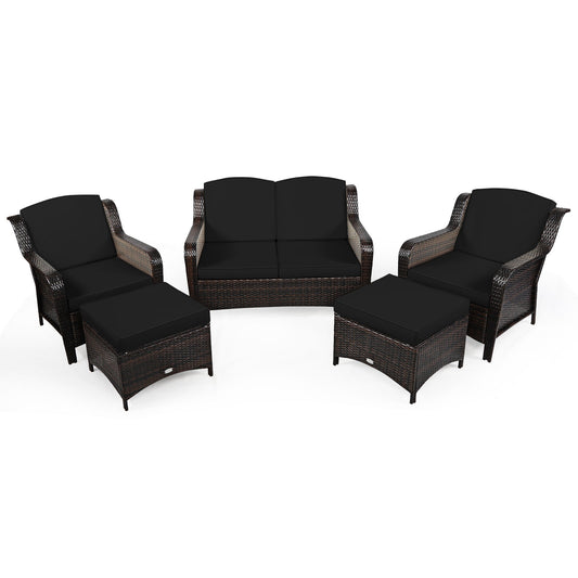 5 Pieces Patio Furniture Set with Removable Cushions and Strong Frame-Black