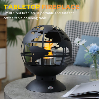 HOMCOM Globe Shape Tabletop Fireplace, Portable Metal Bioethanol Fireplace with Lid and 0.4L Tank, 1.5 Hour Burning Time for Liquid Alcohol, Black