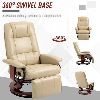 HOMCOM Swivel Recliner, Faux Leather Reclining Chair, Upholstered Armchair with Wooden Base for Living Room, Bedroom, Cream