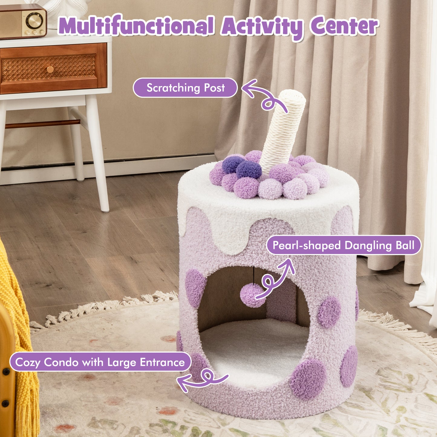 Bubble Tea Cat Tree Tower with Scratching Post-Purple